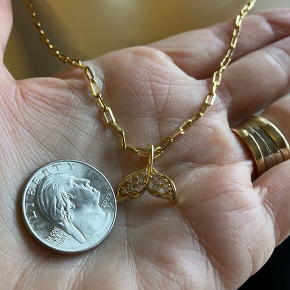 Real 18k Gold over Brass Paperclip ADJUSTABLE Chain + Whale Dolphin Tail - Picture 7 of 9